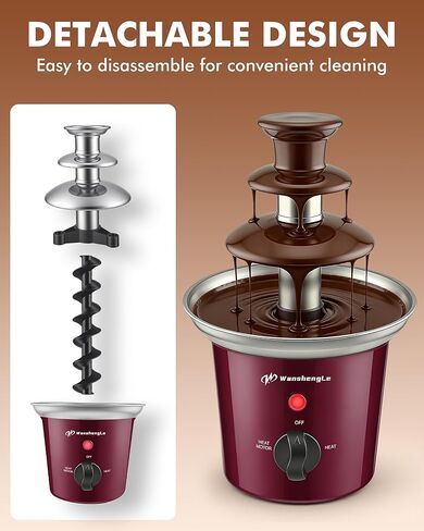 WanshengLe 3-Tier Mini Gear Chocolate Fountain, 16oz Small Stainless Steel Chocolate Fondue Fountain, Detachable Chocolate Fondue Machine for Party Night, Dip Strawberries - Burgundy in Kuwait