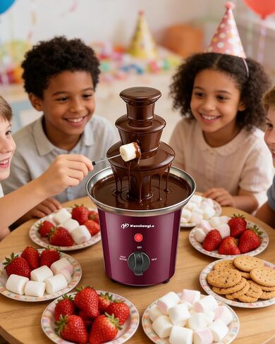 WanshengLe 3-Tier Mini Gear Chocolate Fountain, 16oz Small Stainless Steel Chocolate Fondue Fountain, Detachable Chocolate Fondue Machine for Party Night, Dip Strawberries - Burgundy in Kuwait