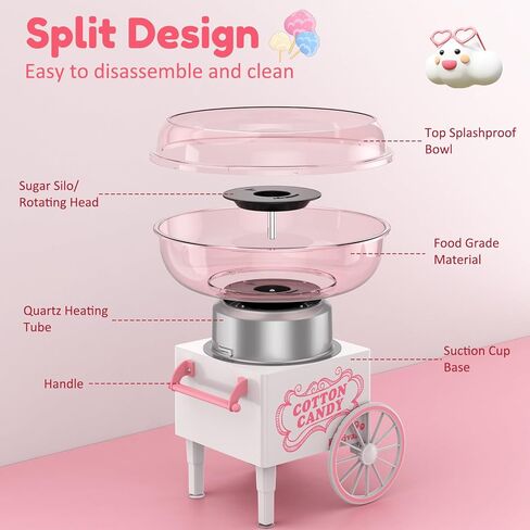 Cotton Candy Machine, Mini Cotton Candy Maker Machine for Kids with Sugar Scoop, Easy & Safe to Use, Pink Vintage Portable Candy Floss Maker for Birthday, Home, Party Gatherings, Christmas Gift in Kuwait