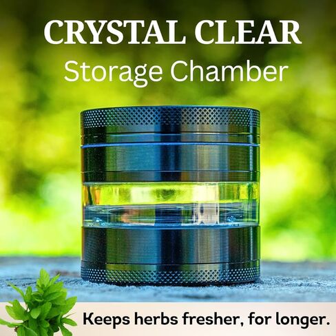 Clear Cut 4 Piece Herb Grinder – 2.75" Manual Dry Herb Grinder, Spice Mill with Transparent Storage Chamber & Diamond-Sharp Teeth, Aluminum Alloy, Portable, Easy-Clean Design in Kuwait
