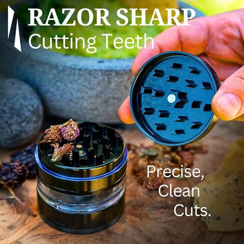 Clear Cut 4 Piece Herb Grinder – 2.75" Manual Dry Herb Grinder, Spice Mill with Transparent Storage Chamber & Diamond-Sharp Teeth, Aluminum Alloy, Portable, Easy-Clean Design in Kuwait