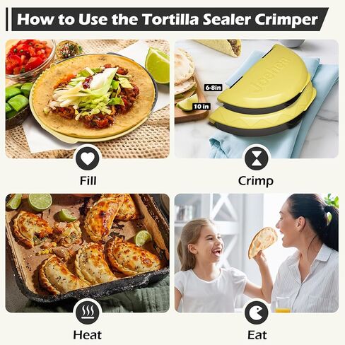 3-in-1 Tortilla Sealer Crimper (10+8+6 Inch) Detachable Tortilla Sealer,Leak-proof Shark Tooth Design,Dishwasher Safe,Suitable for Burritos,Pancakes, Dumplings (Yellow Black) in Kuwait