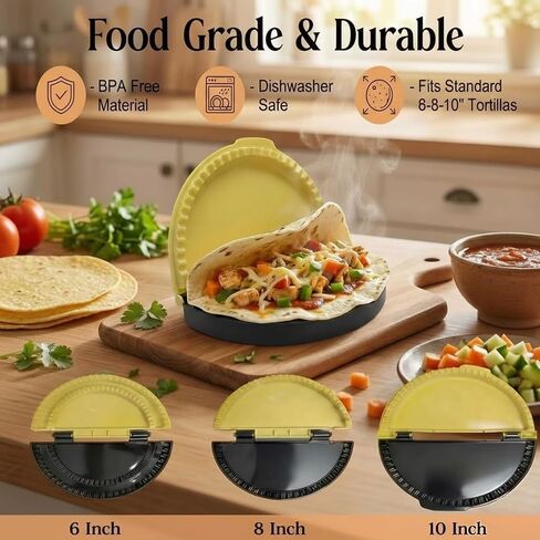 Tortilla Sealer, 3-in-1 Quesadilla Maker & Tortilla Crimper for 6", 8" & 10" Wraps, Adjustable Detachable Press for Burritos, Tacos, Calzones, Sandwiches, Dumplings and Empanadas in Kuwait