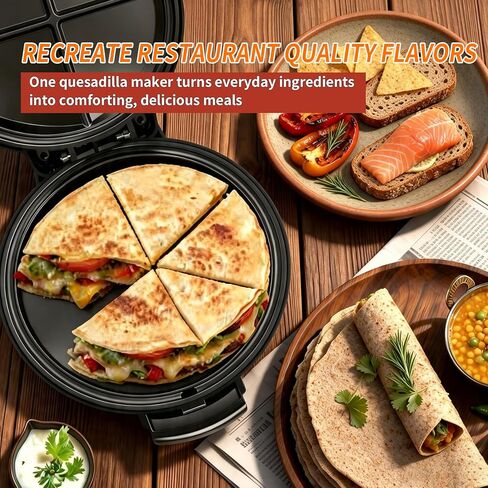Quesadilla Maker 10 Inch, 900W Dual Heating, 6 Wedges in 3 Mins, Nonstick Plates Easy to Clean, Locking Latch, Safe & Steady, Black in Kuwait