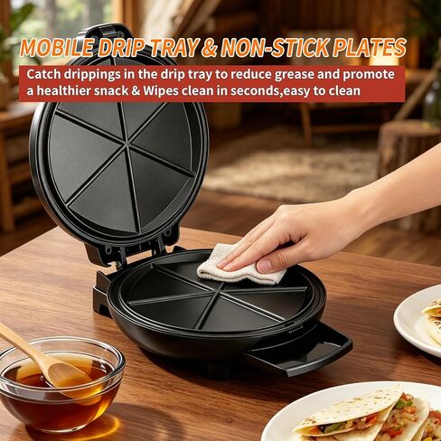 Quesadilla Maker 10 Inch, 900W Dual Heating, 6 Wedges in 3 Mins, Nonstick Plates Easy to Clean, Locking Latch, Safe & Steady, Black in Kuwait