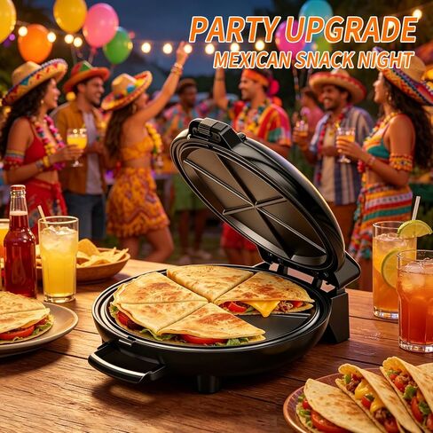 Quesadilla Maker 10 Inch, 900W Dual Heating, 6 Wedges in 3 Mins, Nonstick Plates Easy to Clean, Locking Latch, Safe & Steady, Black in Kuwait