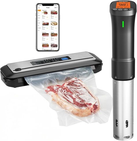 حزمة طباخ INKBIRD WIFI Sous Vide ISV-200W مع آلة سد الفراغ INK-VS01، مجموعات Sous-Vide بقدرة 1000 وات، جهاز تدوير الغمر لـ Sous Vide Mahine مع 14 وصفة محددة مسبقًا على الغمر الحراري in Kuwait