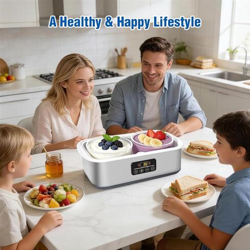 صانع الزبادي من هوبيران مع تحكم في الوقت ودرجة الحرارة قابل للتعديل، آلة صنع الزبادي مع إيقاف تلقائي ومزاج ثابت للبروبيوتيك محلي الصنع، زبادي يوناني، وعاءان خاليان من مادة BPA سعة 2 لتر (رمادي) in Kuwait