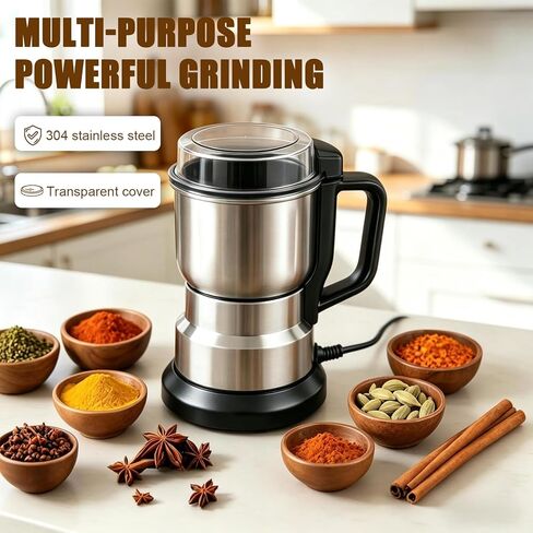 Electric Grain Mill Grinder - 304 Stainless Steel Grain Grinder Flour Mill Grinder for Home Fit for Grinding Wheat, Corn, Oats, Millet, Coffee Beans (Silver, 500g) in Kuwait