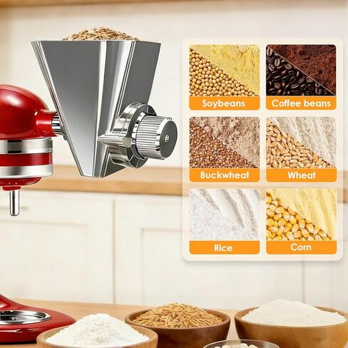 2026 Grain Mill Attachment for KitchenAid Stand Mixer, All Metal 9 Levels Flour Mill for KitchenAid, Fit for Grinding Wheat, Corn, Oats, Millet, Coffee Beans in Kuwait