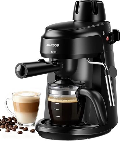 SHARDOR 3.5 Bar Espresso Machine, Compact Expresso Coffee Machines for Home, 4-Cup Espresso Maker with Milk Frother for Cappuccino & Latte, Fast Heating System, Easy-to-Use, 800W, Black in Kuwait
