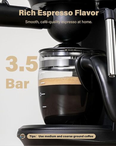SHARDOR 3.5 Bar Espresso Machine, Compact Expresso Coffee Machines for Home, 4-Cup Espresso Maker with Milk Frother for Cappuccino & Latte, Fast Heating System, Easy-to-Use, 800W, Black in Kuwait