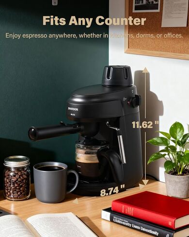 SHARDOR 3.5 Bar Espresso Machine, Compact Expresso Coffee Machines for Home, 4-Cup Espresso Maker with Milk Frother for Cappuccino & Latte, Fast Heating System, Easy-to-Use, 800W, Black in Kuwait
