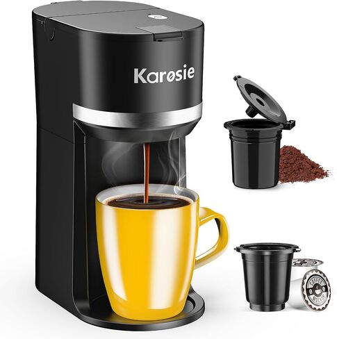 Single Serve Coffee Maker for K-Cup and Grounds, Fast Brew, 6-12 oz Brew Sizes Single Cup Coffee Maker Fits 5.5" Mugs, One-Button Small Coffee Maker, Descaling Reminder,Black,9.45 Inches in Kuwait