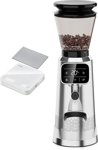 Tuni G2 Silver Conical Burr Coffee Grinder with White Digital Coffee Scale, 70 Grind Settings Anti-static Burr Mill for Espresso/Drip/Cold Brew/French Press in Saudi Arabia