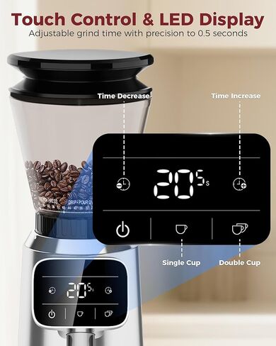 Tuni G2 Silver Conical Burr Coffee Grinder with White Digital Coffee Scale, 70 Grind Settings Anti-static Burr Mill for Espresso/Drip/Cold Brew/French Press in Saudi Arabia
