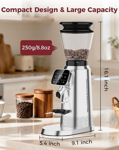 Tuni G2 Silver Conical Burr Coffee Grinder with White Digital Coffee Scale, 70 Grind Settings Anti-static Burr Mill for Espresso/Drip/Cold Brew/French Press in Saudi Arabia