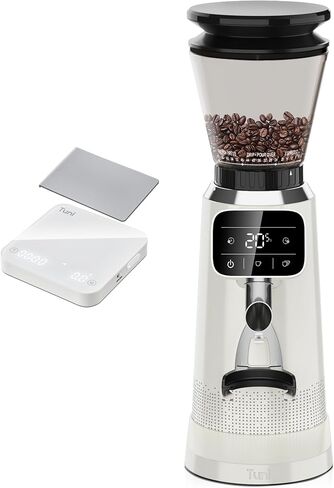 Tuni G2 Silver Conical Burr Coffee Grinder with White Digital Coffee Scale, 70 Grind Settings Anti-static Burr Mill for Espresso/Drip/Cold Brew/French Press in Saudi Arabia