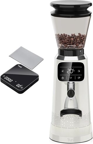 Tuni G2 Silver Conical Burr Coffee Grinder with White Digital Coffee Scale, 70 Grind Settings Anti-static Burr Mill for Espresso/Drip/Cold Brew/French Press in Saudi Arabia