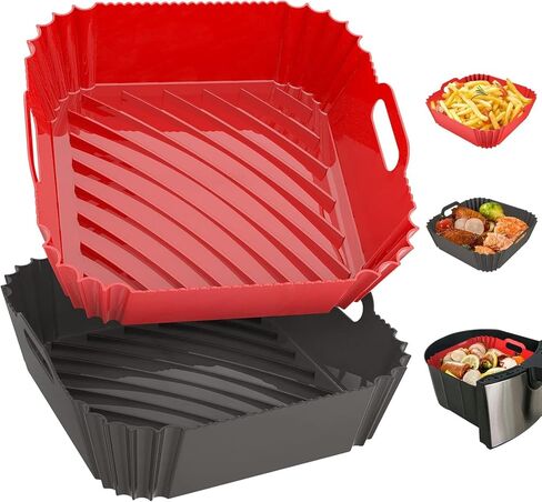 Air Fryer Silicone Liners Square 2 Pack 7.1 Inch Airfryer Liners 4-7 QT Reusable Air Fryer Liners Silicone Pot Oven Liner Baking Tray, Air Fryer Basket Silicone Mat Bowl Air Fryer Accessories Kitchen in Saudi Arabia