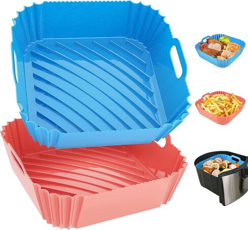 Air Fryer Silicone Liners Square 2 Pack 7.1 Inch Airfryer Liners 4-7 QT Reusable Air Fryer Liners Silicone Pot Oven Liner Baking Tray, Air Fryer Basket Silicone Mat Bowl Air Fryer Accessories Kitchen in Saudi Arabia