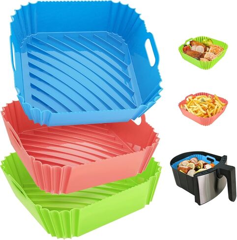 Air Fryer Silicone Liners Square 2 Pack 7.1 Inch Airfryer Liners 4-7 QT Reusable Air Fryer Liners Silicone Pot Oven Liner Baking Tray, Air Fryer Basket Silicone Mat Bowl Air Fryer Accessories Kitchen in Saudi Arabia