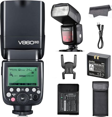 فلاش Godox V860II-S TTL، 2.4G GN60 Speedlite، مزامنة عالية السرعة 1/8000 ثانية، بطارية 2000 مللي أمبير في الساعة، 650 ومضة طاقة كاملة متوافقة مع Sony a77II a7RII a7R a7s a77m2 a58 (V860iis متوافق مع Sony) in Kuwait