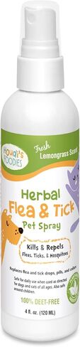 Houdi's Foodies Herbal Flea & Tick Pet Spray من North American Herb & Spice - رائحة عشب الليمون - 4 أونصة سائلة - يقتل ويطرد البراغيث والقراد والبعوض - تركيبة نباتية خالية من DEET in Kuwait