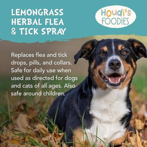 Houdi's Foodies Herbal Flea & Tick Pet Spray من North American Herb & Spice - رائحة عشب الليمون - 4 أونصة سائلة - يقتل ويطرد البراغيث والقراد والبعوض - تركيبة نباتية خالية من DEET in Kuwait