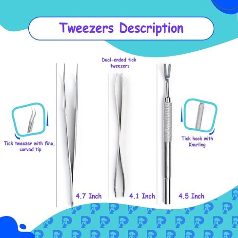 Tick Remover Kit Stainless Steel Removal for Humans and Pets Safe Complete Removal of Ticks for Cats and Dogs with Storage Case for Outdoor Travel First Aid(Silver) in Kuwait