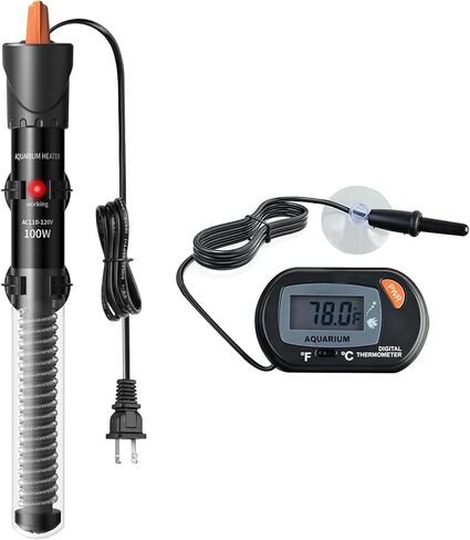 سخان حوض السمك HiTauing 25W/50W/100W/200W/300W، سخان خزان الأسماك بمقبض قابل للتعديل مع مقياس حرارة رقمي، سخان خزان البيتا/السلحفاة الغاطسة لخزانات المياه العذبة والمياه المالحة in Kuwait