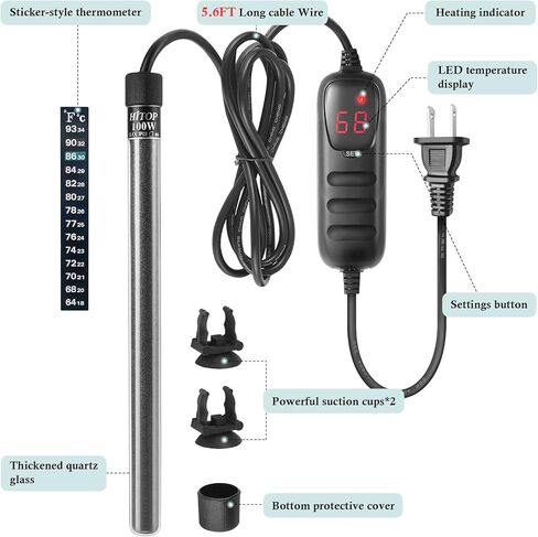 HITOP Compact Submersible Aquarium Heater -100w Digital Heater for Fish Tank Turtle Tank, for Saltwater and Fresh Water with Temperature Controller in Saudi Arabia