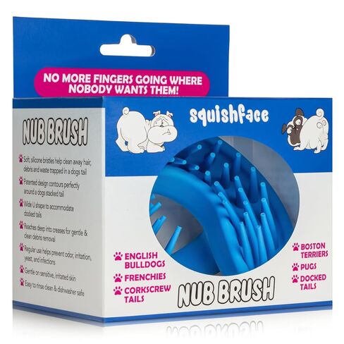 فرشاة Squishface Nub – فرشاة ذيل الفلين للكلاب البلدغ | فرشاة سيليكون للعناية بالشعر العالق والحطام والطيات والحكة في الجلد - رائعة للحيوانات الصغيرة in Kuwait