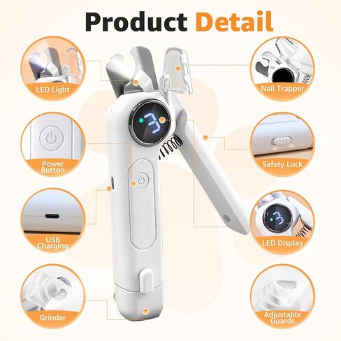 2-in-1 Dog and Cat Nail Grinder and Clipper - 3-Speed Adjustable Electric, Quiet Motor and LED Light for Safe Trimming, Rechargeable Grooming Tool for Large Medium Small Dogs & Cats in Kuwait