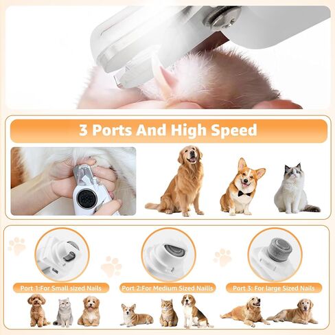 2-in-1 Dog and Cat Nail Grinder and Clipper - 3-Speed Adjustable Electric, Quiet Motor and LED Light for Safe Trimming, Rechargeable Grooming Tool for Large Medium Small Dogs & Cats in Kuwait