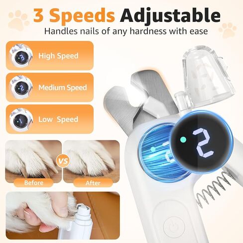 2-in-1 Dog and Cat Nail Grinder and Clipper - 3-Speed Adjustable Electric, Quiet Motor and LED Light for Safe Trimming, Rechargeable Grooming Tool for Large Medium Small Dogs & Cats in Kuwait
