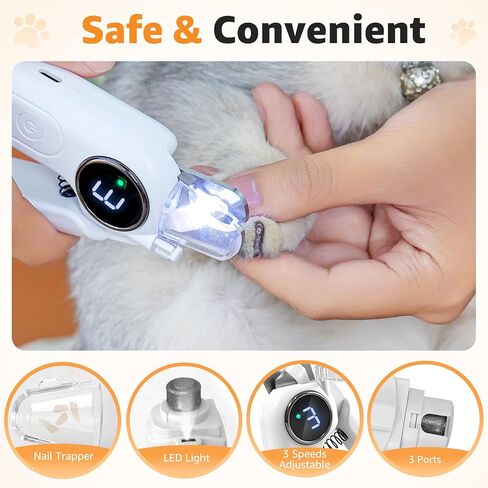 2-in-1 Dog and Cat Nail Grinder and Clipper - 3-Speed Adjustable Electric, Quiet Motor and LED Light for Safe Trimming, Rechargeable Grooming Tool for Large Medium Small Dogs & Cats in Kuwait