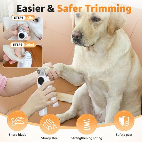 2-in-1 Dog and Cat Nail Grinder and Clipper - 3-Speed Adjustable Electric, Quiet Motor and LED Light for Safe Trimming, Rechargeable Grooming Tool for Large Medium Small Dogs & Cats in Kuwait
