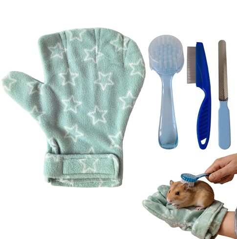 4 PCS Hamster Bite Proof Glove Set, Includes Anti-Bite Glove, Soft Bathing Brush, Metal Fine-Tooth Comb & Nail File, Safe Grooming Kit for Hamsters, Guinea Pigs, Gerbils, Ferrets, Hedgehogs in Kuwait