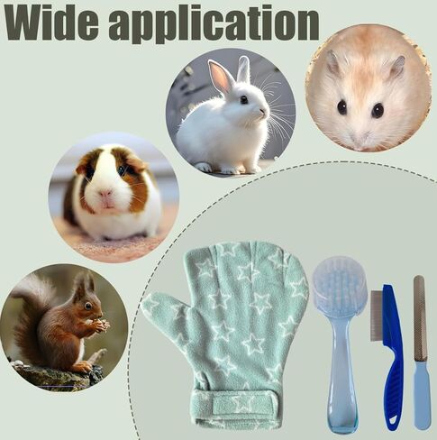 4 PCS Hamster Bite Proof Glove Set, Includes Anti-Bite Glove, Soft Bathing Brush, Metal Fine-Tooth Comb & Nail File, Safe Grooming Kit for Hamsters, Guinea Pigs, Gerbils, Ferrets, Hedgehogs in Kuwait
