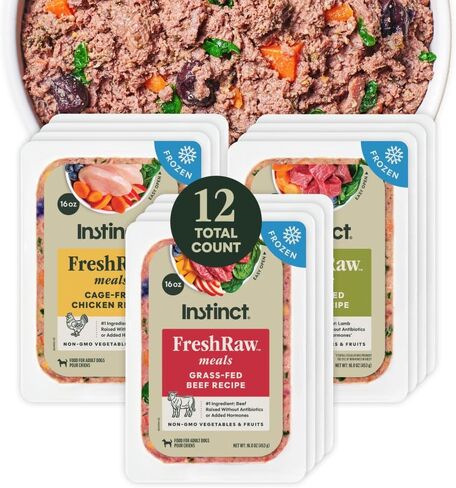 وجبات Instinct FreshRaw، طعام الكلاب الطبيعي المجمد، خالي من الحبوب - حزمة متنوعة، 16 أونصة. (عبوة من 12 قطعة) in Kuwait