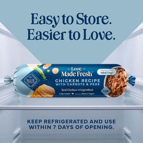 Blue Buffalo Love Made Fresh Natural Adult Dog Food, Refrigerated, Chicken with Carrots and Peas, Fresh Dog Food, Ready-to-Serve, 1-lb Roll in Saudi Arabia