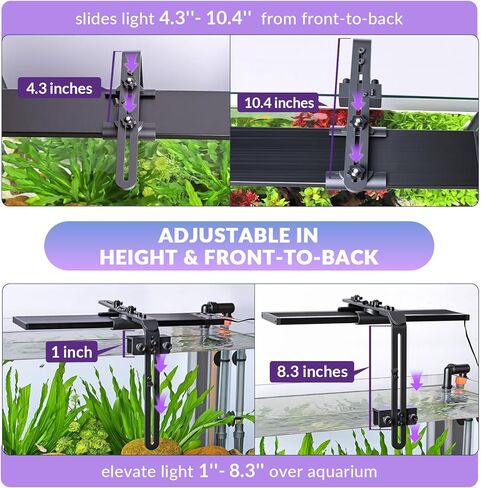 hygger Universal Aquarium Light Riser، ألومنيوم قابل للتعديل الارتفاع / من الأمام إلى الخلف لخزان الأسماك حامل ضوء حامل حامل مصباح حوض السمك يناسب 957 978 999 918 075 016 in Kuwait