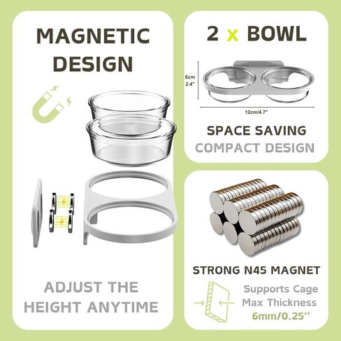 Magnetic Reptile Feeding Ledge with 2 Pack Plastic Bowls Food Feeder Water Dish for Crested Gecko Dwarf Hamster(Gray, Magnetic-Mounted) in Kuwait