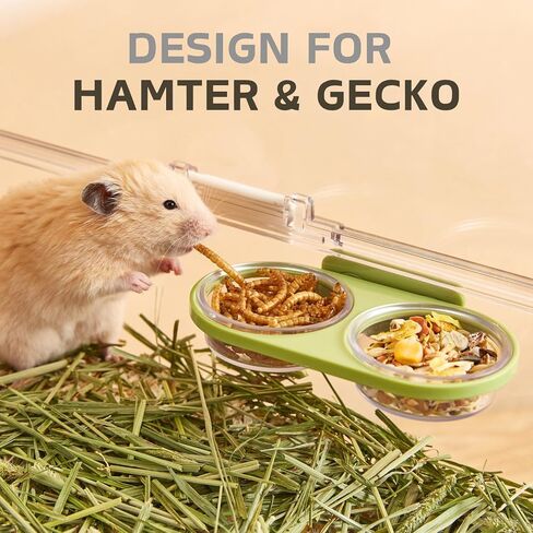Magnetic Reptile Feeding Ledge with 2 Pack Plastic Bowls Food Feeder Water Dish for Crested Gecko Dwarf Hamster(Gray, Magnetic-Mounted) in Kuwait