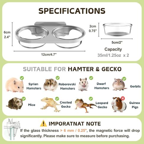 Magnetic Reptile Feeding Ledge with 2 Pack Plastic Bowls Food Feeder Water Dish for Crested Gecko Dwarf Hamster(Gray, Magnetic-Mounted) in Kuwait