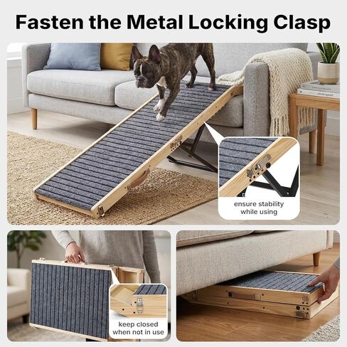 Veehoo Folding Dog Ramp for Bed Couch, 65" Long Stairs for Dogs to Get on High Bed with Platform and 5 Adjustable Height 20" to 31“, Wooden Senior Dog Ramp Steps for Small to Large Dogs, up to 220lbs in Kuwait