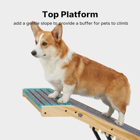 Veehoo Folding Dog Ramp for Bed Couch, 65" Long Stairs for Dogs to Get on High Bed with Platform and 5 Adjustable Height 20" to 31“, Wooden Senior Dog Ramp Steps for Small to Large Dogs, up to 220lbs in Kuwait