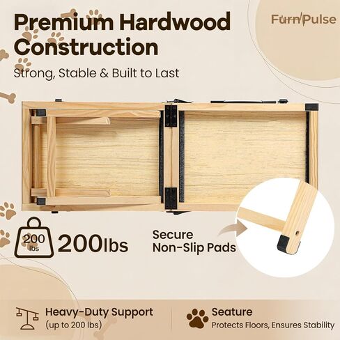 2026 Upgraded Dog Ramp for Couch & Low Bed, 33" L Folding Wood Pet Ramp 200LB Capacity, 4-Level Adjustable Height 11"-20", Non-Slip Sturdy Puppy Ramp for Small & Senior Dogs, Joint Relief, Wavy Design in Kuwait