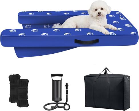 Inflatable Dock Platform, Dog Boat Ramp Floating Non-Slip Oxford and PVC with Lagre Water Ramp for Dogs Pool, Dock, Lake with Traction Rope, Manual Air Pump (4.7ft x 3ft x 6in) L02 in Kuwait
